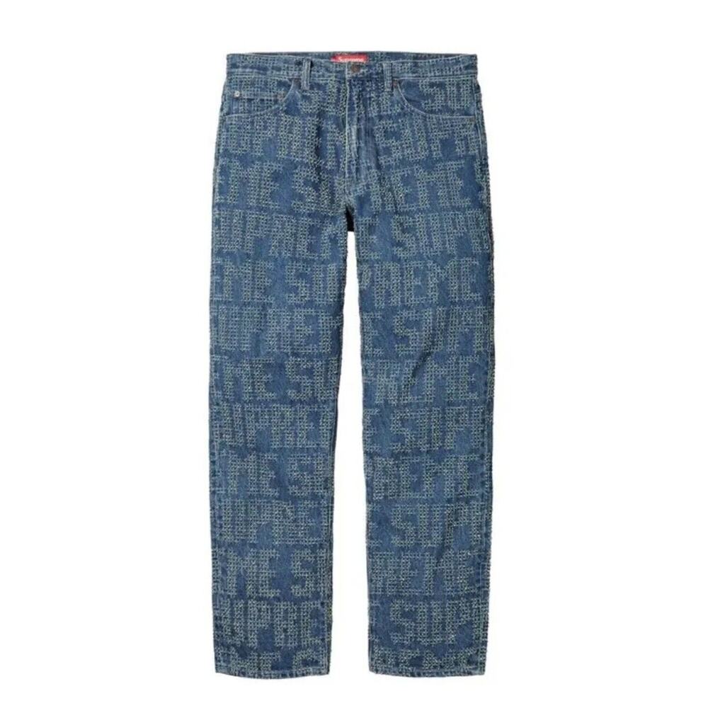 Supreme Needle Punch Regular Jean Washed Blue Men Size 30 Brand New Monogram‎